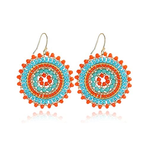 Orange And Blue Earrings For Women Summer Beaded Crystals Glass Bead Dangle Drop Bohemia Beach Statement Earrings