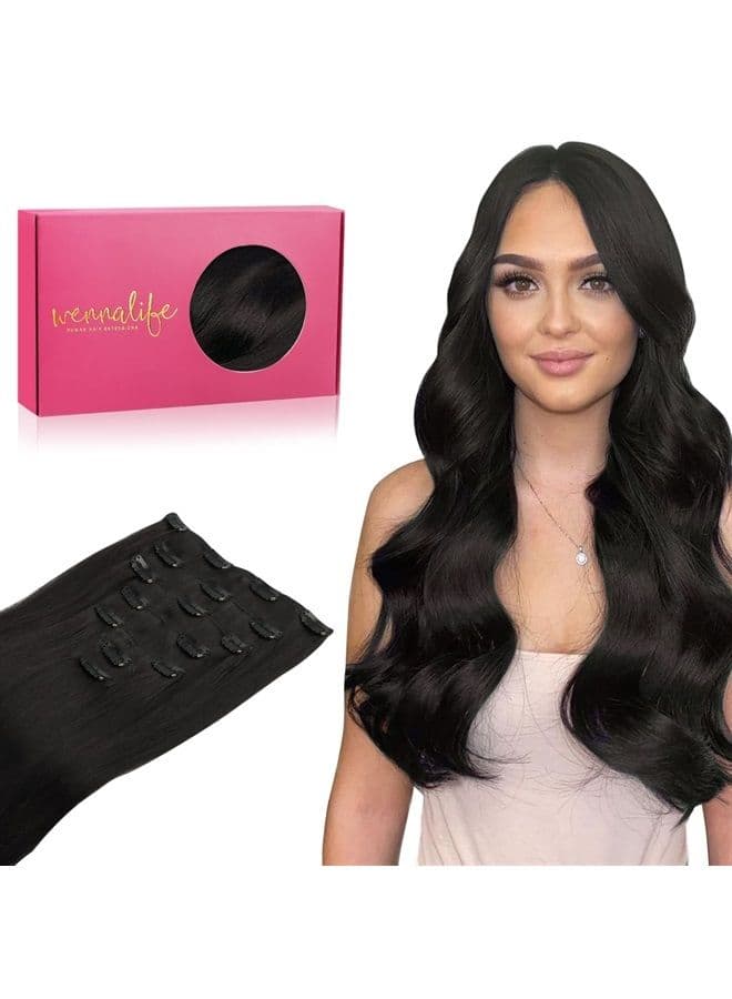 WENNALIFE Clip in Human Hair Extensions, 14 Inch 120g 7pcs Natural Black Hair Extensions Clip In Human Hair Short Straight Remy Clip in Hair Extensions Real Human Hair Double Weft