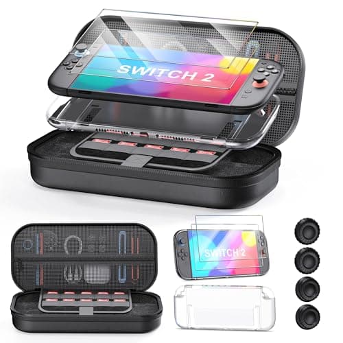 STARTRC GAMES 10 in 1 Switch 2 Accessories Carrying Case Bundle for Nintendo Switch 2 (2025), Portable Hard Shell Travel Case with 2 Screen Protector, Protective Case, 2 Case for Joy-Con and 4 Thumb Grip Caps