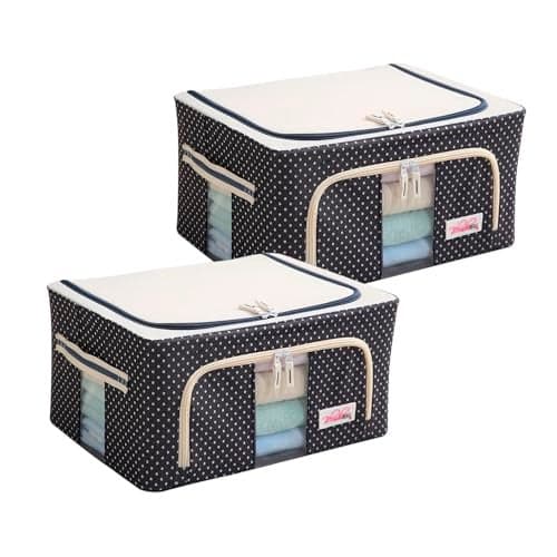 BlushBees Living Box - 600D Oxford Fabric Cloth Storage Bags, Organizer - 24 Litre, Pack Of 2, Polka Dots Blue