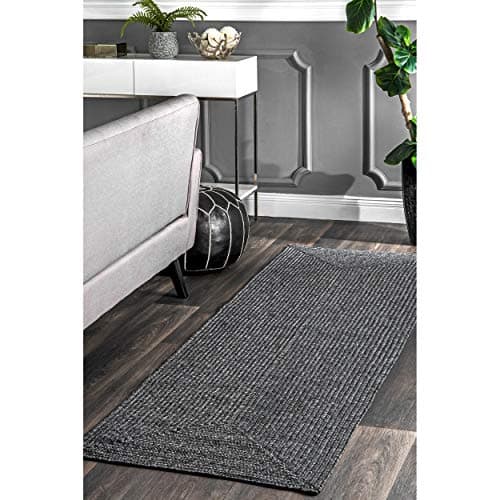 nuLOOM 2' x 8' Solid Hand Braided Indoor/Outdoor Area Rug, Pet-Friendly, High Traffic, Weather Resistant, for Patio, Balcony, Bedroom, Living, Dining Room, Wynn Charcoal