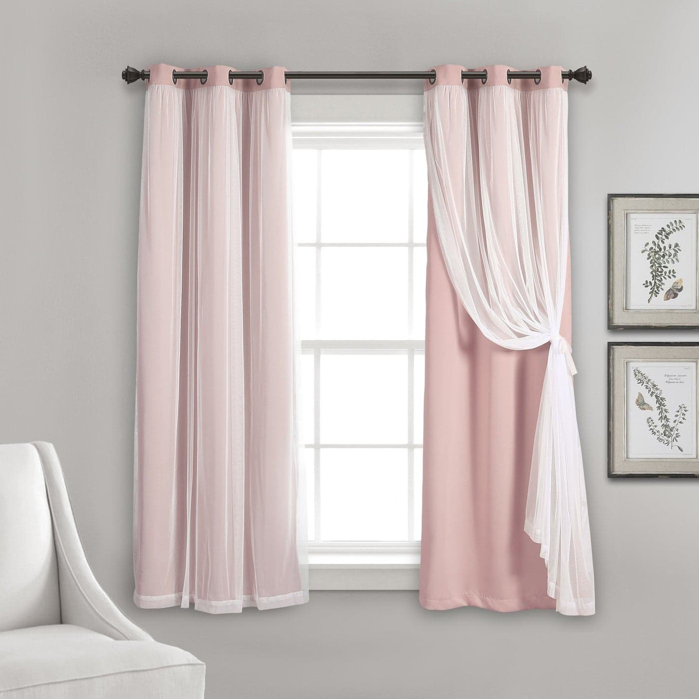 Lush Decor Sheer Grommet Curtains With Insulated Blackout Lining Window Curtain Panels Pair 38W x 63L Pink Curtain With Sheer Overlay Elegant Blackout Curtains for Bedroom