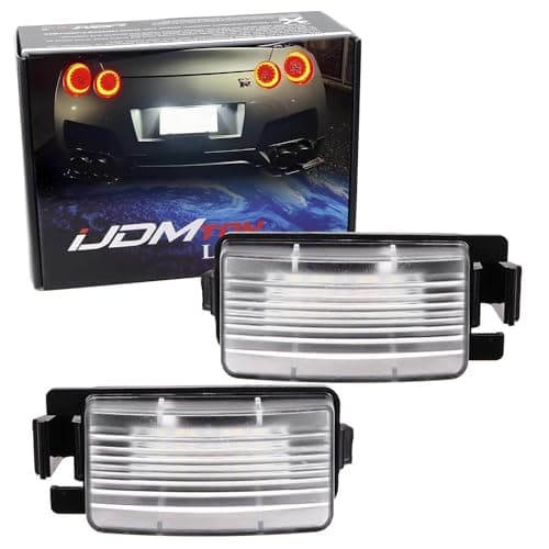 iJDMTOY Xenon White Full LED License Plate Light Kit Compatible with Nissan 350z 370z GT-R Cube Leaf Sentra Versa Infiniti G25 G35 G37 Q60, by 18-SMD White LEDs & Can-Bus Error Free