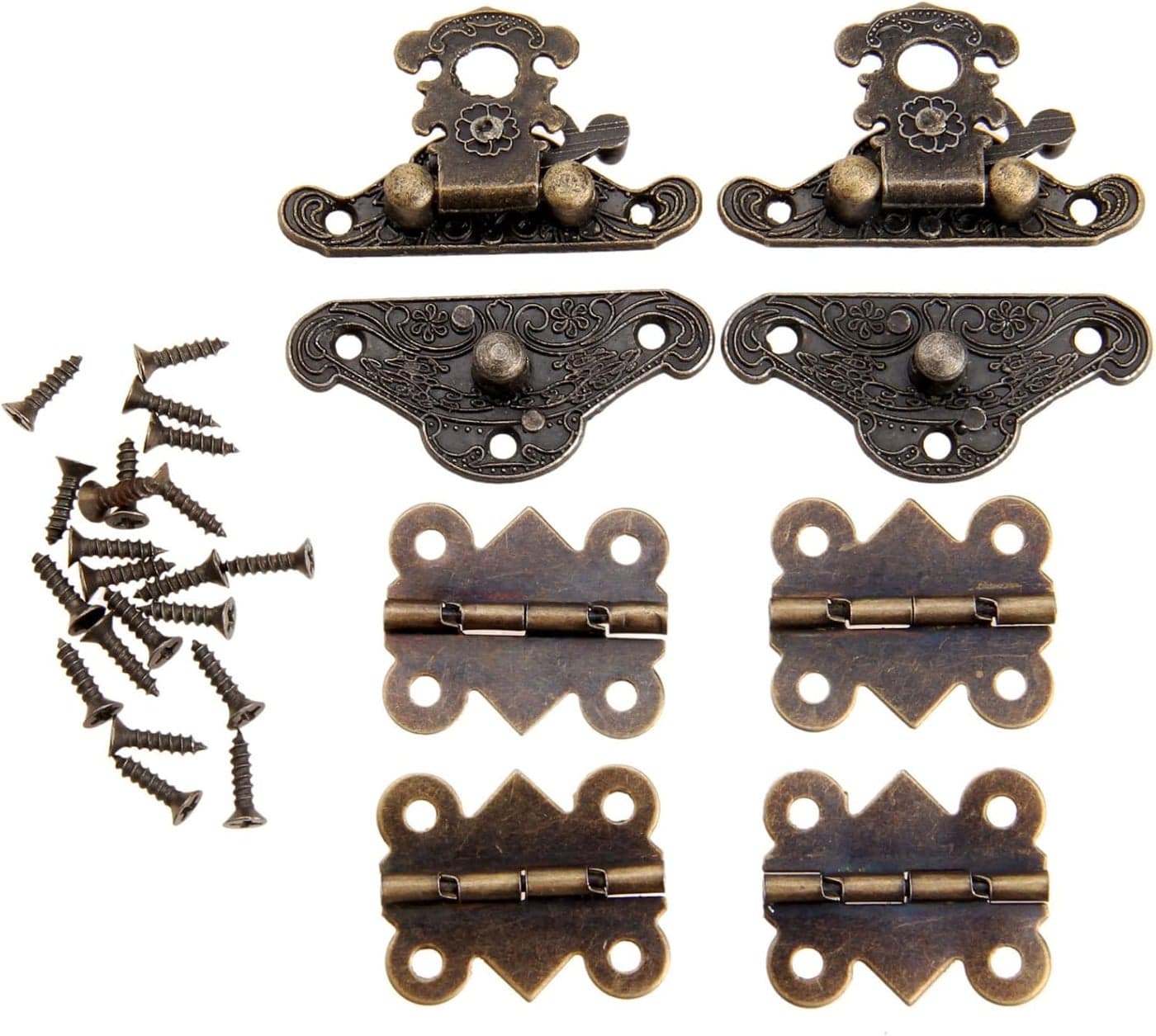 dophee Antique Style Decorative Box Latch Hasps and Butterfly Hinges Kit for DIY Jewelry Box Cabinet Wooden Case 2Pcs Latch Hasps and 4Pcs Vintage Hinges with 28Pcs Screws