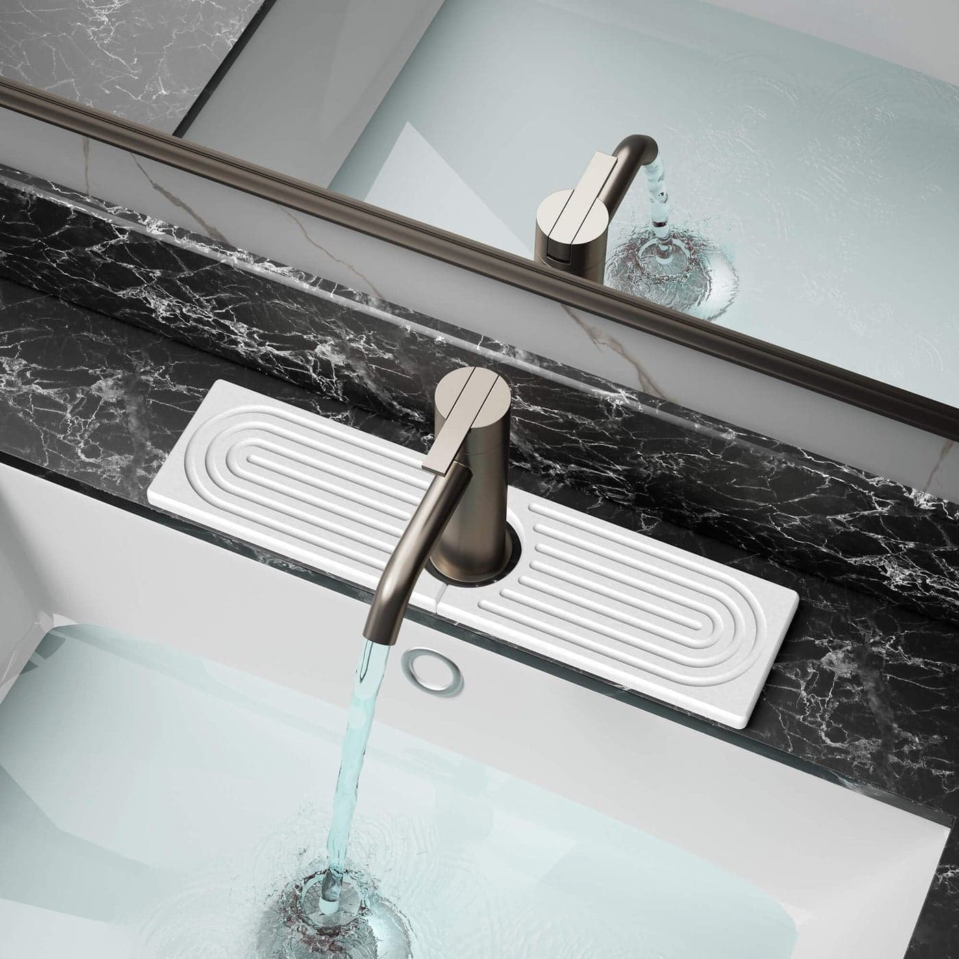 DK177 Faucet Mat for Kitchen Sink Water Absorbing Stone Tray for Sink Diatomite FastDrying Faucet Mat Faucet Splash Guard for Bathroom Counter White 158 x 4