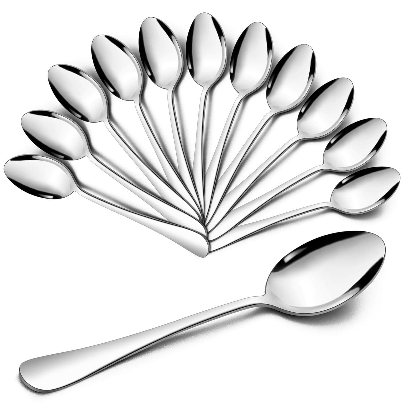 Joyfair Teaspoons Stainless Steel Dessert Spoon Set of 12 Coffee Spoons Ideal for Coffee Tea Ice Cream Dessert in Home Kitchen Restaurant Round Edge Mirror Polished Dishwasher Safe 135cm