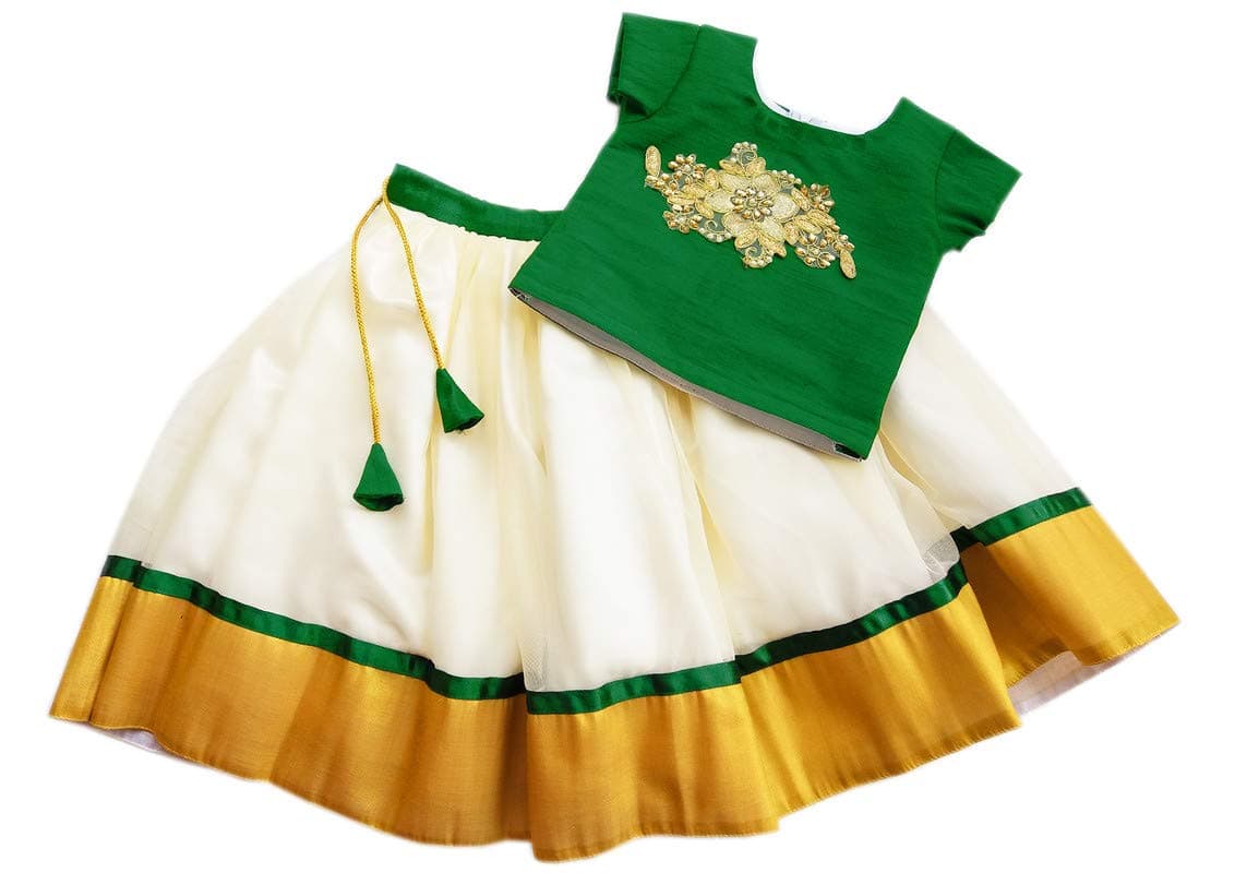 Stanwells Kids Baby Girls Cotton Silk Readymade Lehenga Choli Set | Traditional Embroidered South Indian Pattu Pavadai Ethnic Wear – Green (3–4 Years)