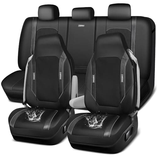 CAR PASS Faux Leather High Back Seat Covers Full Set Sporty Waterproof Automotive Seat Covers Anti Slip Airbag Compatible Universal Fit for Most Sedans Trucks Vans Suvs All Black