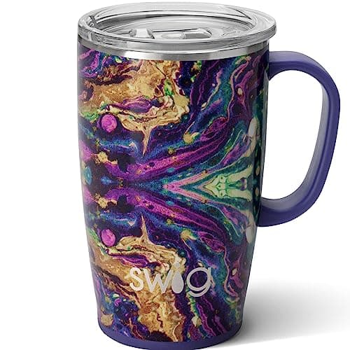 Swig Stainless Steel Insulated Travel Mug, 18 oz, Purple Reign, Double Wall Vacuum Sealed, Dishwasher Safe, Cup Holder Friendly