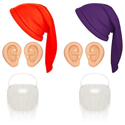 Geyoga 6 Pcs Halloween Dwarf Costumes Dwarf Costume Hats Beards and Large Ears Christmas Costumes for Adults