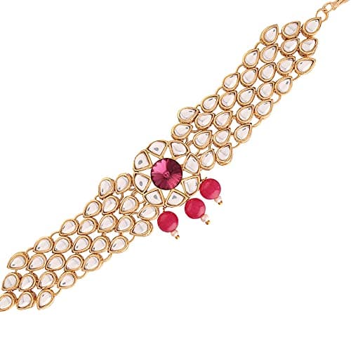 I Jewels 18k Gold Plated Traditional Kundan Studded & Ruby Stone Bajuband/Vanki/Armlet Rajwadi Jewellery for Women (PB12Q) (Pack of 1)