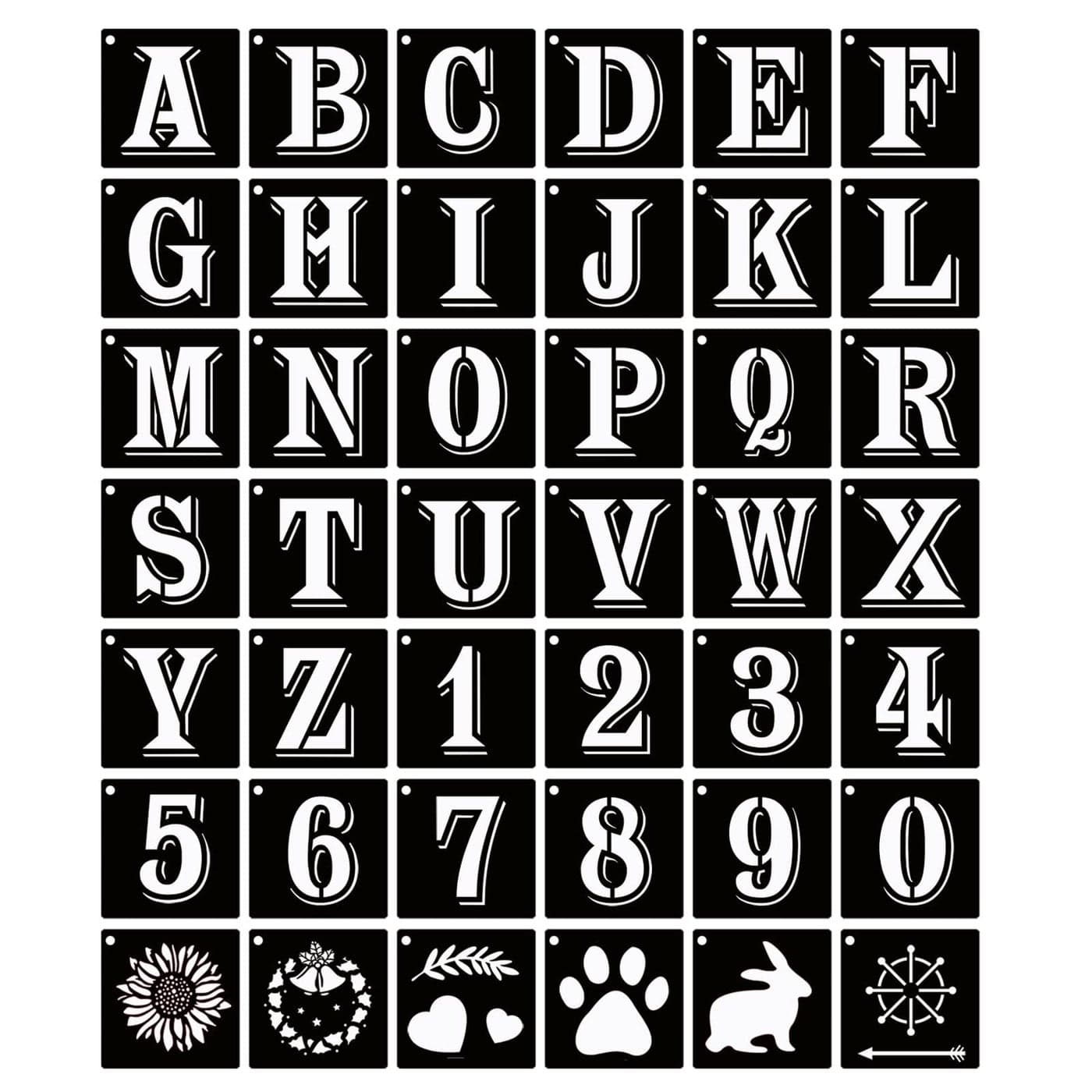 ASMPIO 2 Inch Letter Stencils Symbol Numbers Craft Stencils 42 Pcs Reusable Plastic Alphabet Templates for Painting on Wood Wall Fabric Rock Glass Signage DIY Art Projects 2 Inch