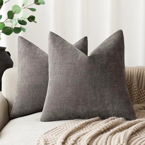 Foindtower Pack of 2 Soft Textured Throw Decorative Pillow Covers Square Accent Solid Cushion Cover Cozy Farmhouse Pillow Case with Zipper for Couch Sofa Bedroom Living Room 16x16 Inch, Charcoal
