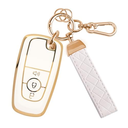Rislobx 3 Buttons TPU Key Fob Cover for Ford, Key Fob Case for 2018 2019 2020 2021 2022 2023 2024 Ford Explorer F-150 Fusion Mustang Escape Edge Bronco Ranger Expedition (White)