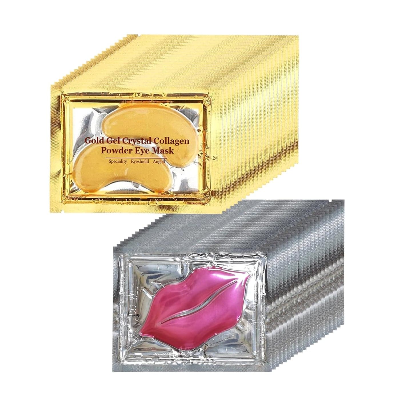 40 Pairs Pink Lip Masks Eye Masks 24K Gold Gel Collagen Eye Patches for Puffy Eyes Dark Circles Wrinkles and Eye Bags Moisturizing Crystal Mask Set for Women Men