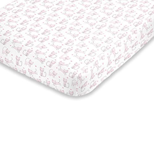NoJo Super Soft Pink & White Purrdy Kitty Cat Fitted Crib Sheet, Pink, White