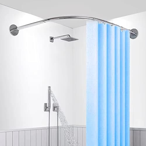 Corner Shower Curtain Rod, Size 60"x60", Stainless Steel SUS304, Silver Color, L Shaped Shower Curtain Rod, No Drill