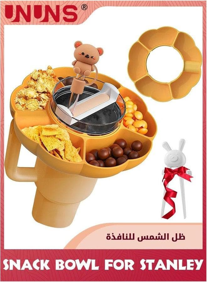 Snack Bowl For Stanley,Snack Tray Stanley Cup 40oz,Reusable Silicone Ring With Finger Chopsticks And Straw Cover Cap Accessories,Orange