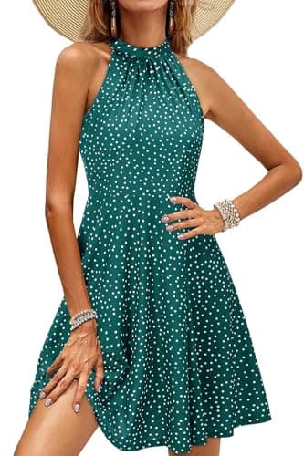 OUGES Summer Dresses for Women Off Shoulder Floral Halter Neck Casual Sundress(Floral-44,S)