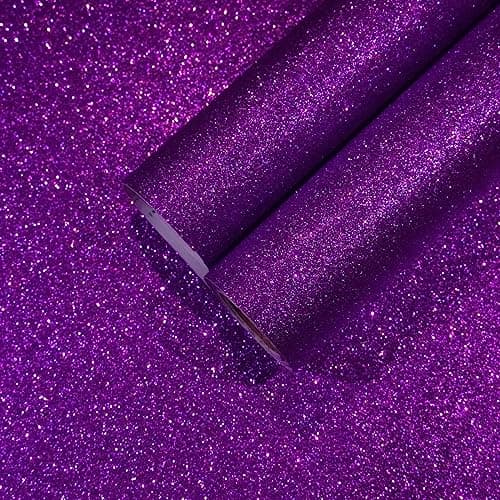 CHIHUT Dark Purple Glitter Wallpaper Stick and Peel for Bedroom Walls Glitter Self Adhesive Removable Wallpaper Sparkle Glitter Contact Paper Shiny Purple Fabric Roll for Cabinets Dresser 15.7''x100''