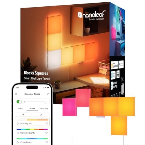 Nanoleaf Smart LED Light Panels 6 Pack, Blocks Squares Wall Lights with Music Sync, WiFi Smarter Kit RGBW Gaming Lights Compatible with Alexa, DIY Wall Decor Light for Bedroom