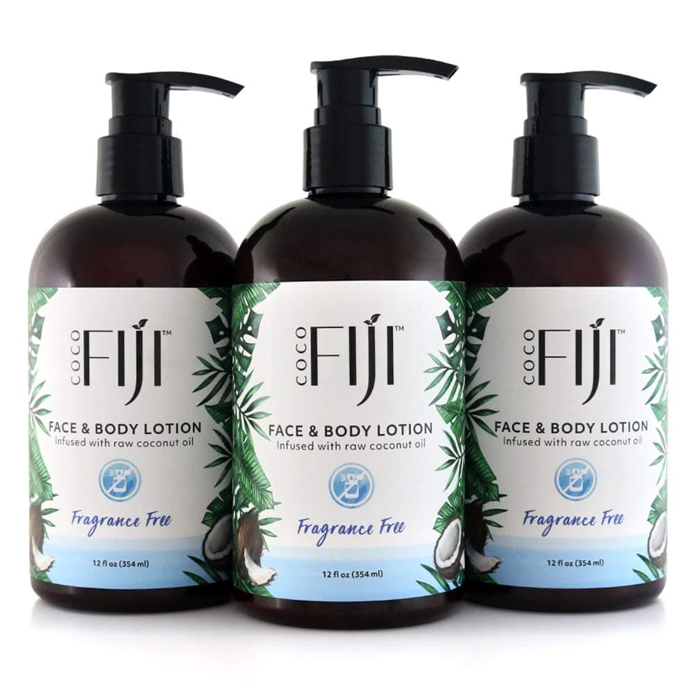 Coco Fiji Face Body Lotion Infused With Coconut Oil Lotion for Dry Skin Moisturizer Face Cream Massage Lotion for Women Men Fragrance Free 12 oz Pack of 3