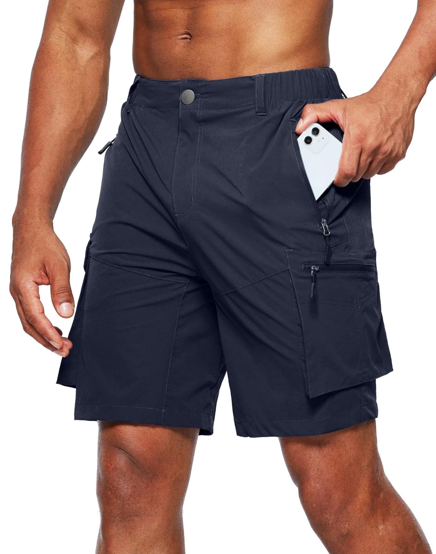Pudolla Men's Hiking Cargo Shorts Quick Dry Outdoor Travel Shorts for Men with Multi Pocket for Fishing Camping Casual (Navy Large)