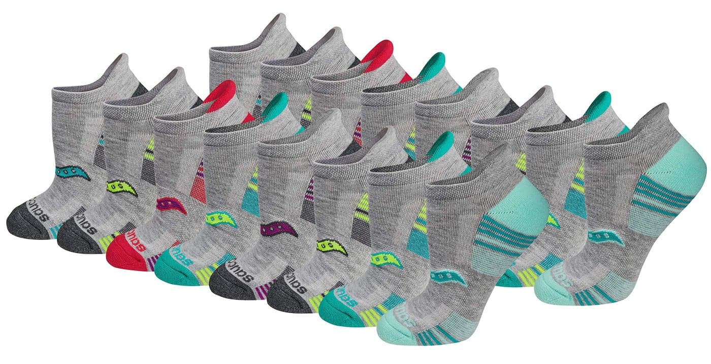 Saucony Womens RunDry Performance Heel Tab Athletic Socks Available in SL 8 24 Grey Assorted 16 Pairs Medium