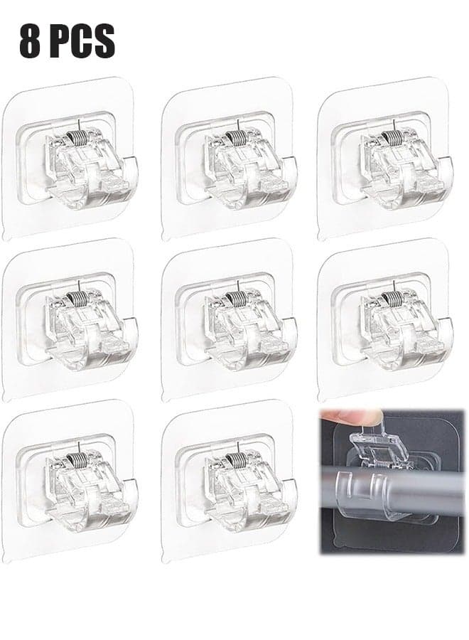 Curtain Rod Bracket No Drilling 8pcs, Self Adhesive Curtain Rod Brackets, Nail Free Adjustable Drapery Towel Holder Fixing Hook for Home Bathroom Kitchen and Hotel Use (Transparent)