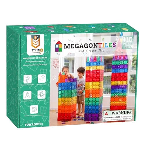 MEGAGONTILES 110PCS Premium Magnetic Tiles Set STEMAuthenticated Magnetic Building Blocks Educational Construction Toy for Kids Ages 38 Boys Girls