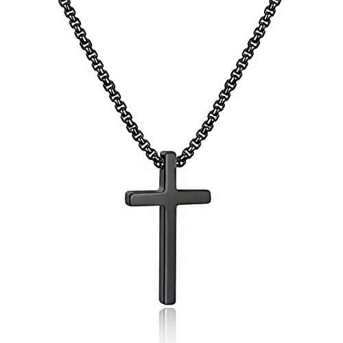 M MOOHAM Cross Necklace for Boys Gifts - Confirmation First Communion Easter Gifts for Teen Teenage Boy, Black Stainless Steel Cross Pendant Necklace for Men Boys Chain 20 Inch