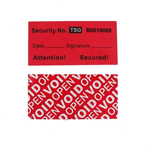 TamperSeals Group - 100pcs 100% Total Transfer Tamper Proof Security Warranty Void Labels/Stickers/Seals (Red, 1 x 2 Inches, Unique Serial Numbers)