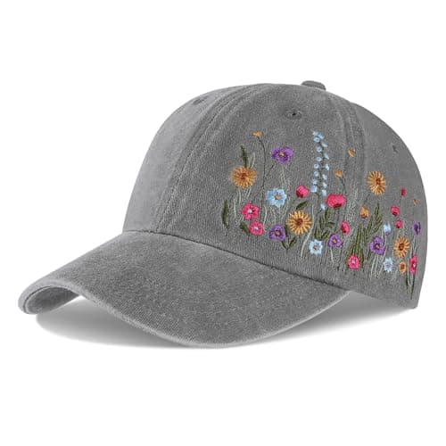 Biggun Embroidered Baseball Cap for Girls Women Men - Adjustable Soft Breathable Poly Hats for Fall Gifts, Elegant Floral Gray