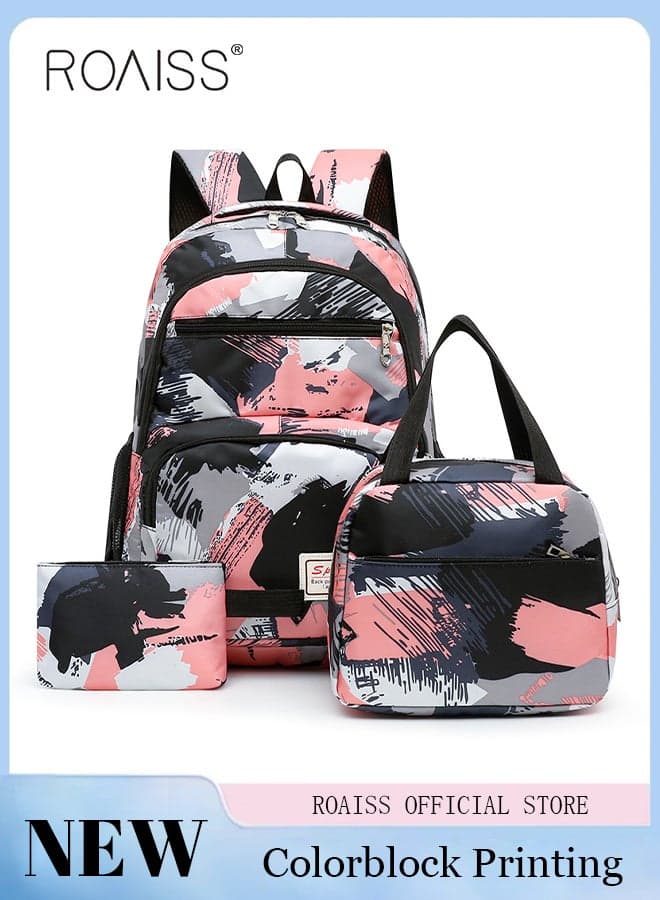 3-Piece Large Capacity Backpack Set, Camouflage Graffiti Print School Bag Set, Includes Lunch Box, Pencil Case, School Bag, Suitable for Primary and Secondary School Students/College Students/Teenagers, Lightweight Waterproof Backpack Suit