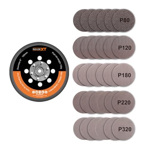 MAXXT 6" Hook & Loop DA Sander Backing Plate Pad 30 Sandpaper, Dual-Action Random Orbital Sanding Pad - Low Profile Edge, Medium Density - for MAXXT Brushless Orbit Sander R7303&R7304