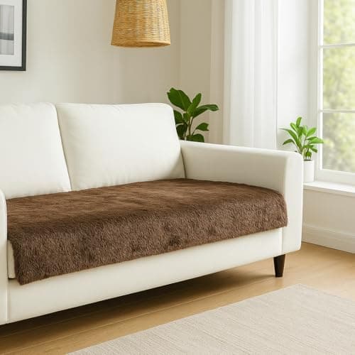 FABANE Premium Faux Rabbit Fur Sofa Cover – Mocha Brown – 1-Seater (27" × 24" / 70 × 60 cm) | Plush, Washable, Anti-Slip Sofa Seat Mat