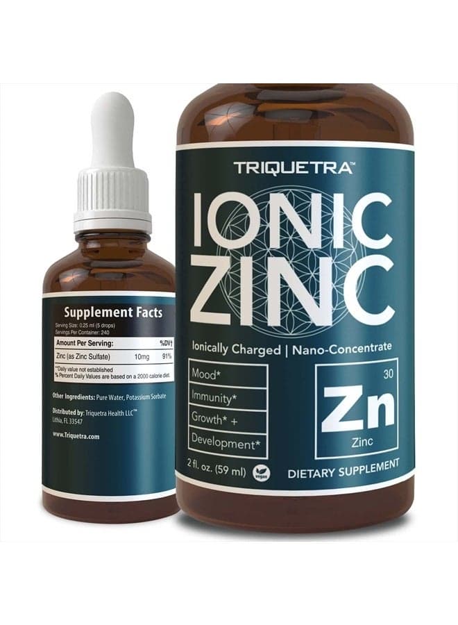 Ionic Liquid Zinc - 8 Month Supply, Adjustable Doses for Entire Family - Zinc Sulfate Form, Vegan, Glass Bottle - Immunity, Brain, Thyroid Support - Best Absorption of Zinc Supplements (2 oz.)