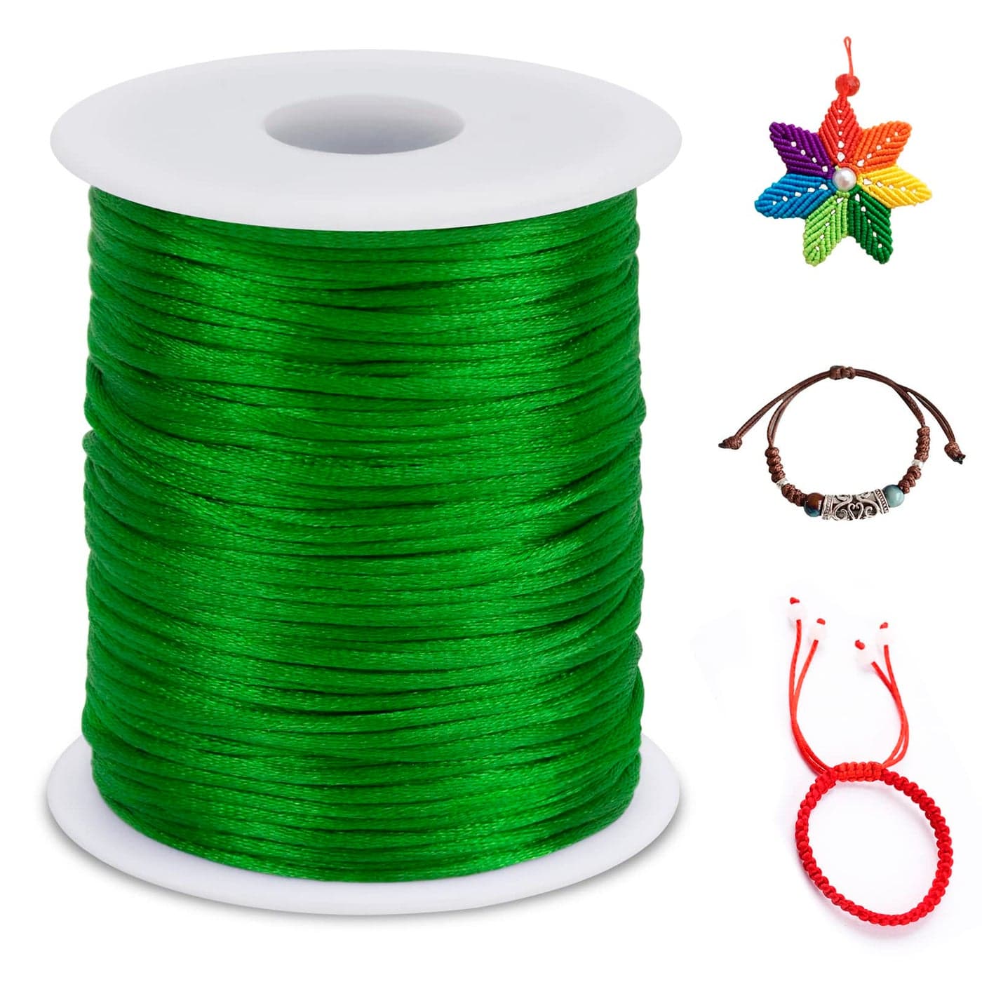 LEREATI 15mm Nylon Cord 328 Feet Satin Rattail Cord Nylon String for Bracelets Making Jewelry String Macrame Cord Bracelet Thread for Necklace Chinese Knotting Beading Jewelry Green