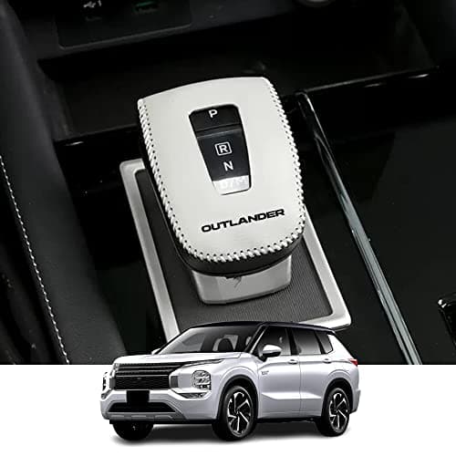 Kakash Custom Interior Accessories for Mitsubishi Outlander 2022 2023 2024 Outlander PHEV 2023 2024 Leather Automatic Gear Shift Knob Cover,Transimission Boots Shift Lever Sheath(Beige + Black)