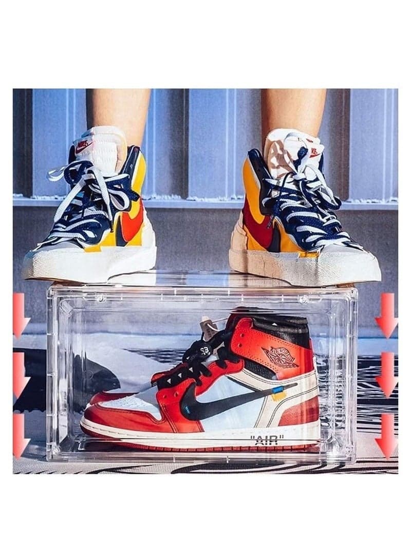Multipurpose Sneaker Containers Bins, Shoe Storage Box, Clear Plastic Stackable Shoe Organizer for Closet, Space Saving Foldable Shoe Sneaker Containers Bins Holders