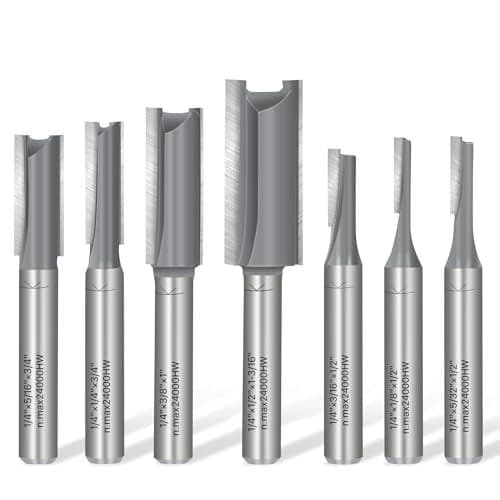 KEENTECH 7Pcs Straight Router Bit Set 1/4 Shank, Cutting Dia 1/8" 5/32“ 3/16” 1/4“ 5/16” 3/8“ 1/2”, Straight Router Bit for Woodworking
