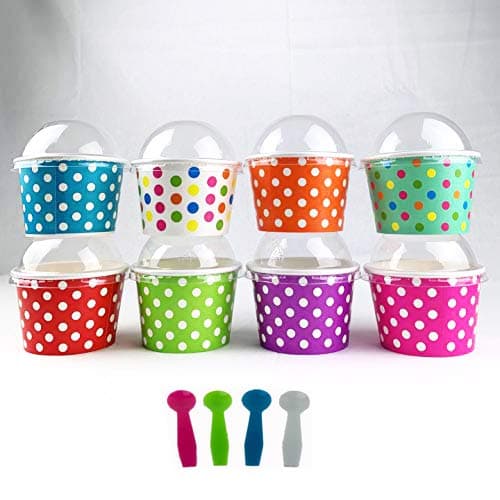 Worlds Paper Ice Cream Cups With Dome Lids No Hole And Plastic SpoonsPolka Dot 8oz Mix 25 Set