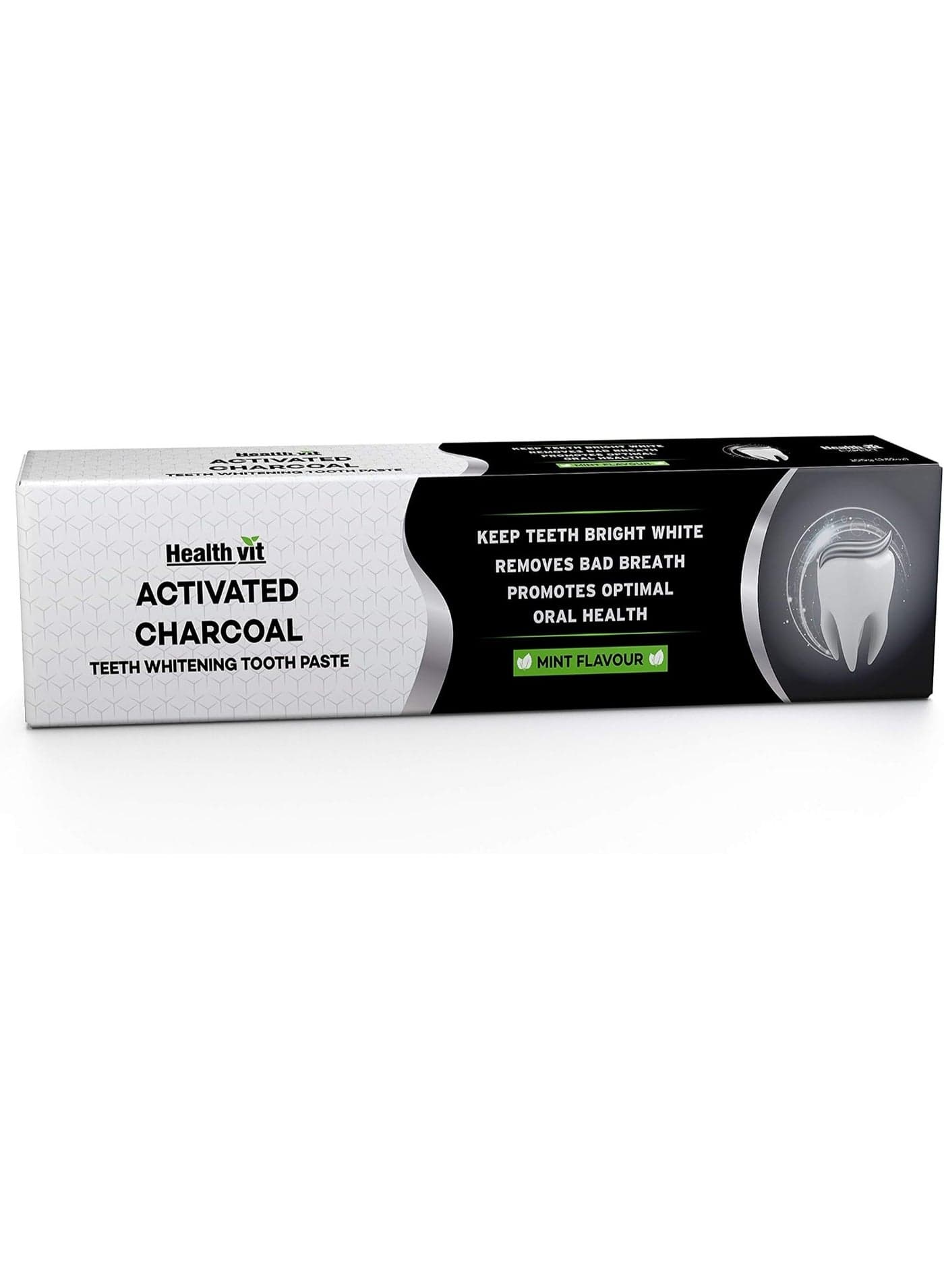 Healthvit Activated Charcoal Toothpaste For Teeth Whitening Best Natural Whitener, Fluoride Free 100g Sulfate Free Mint Flavour