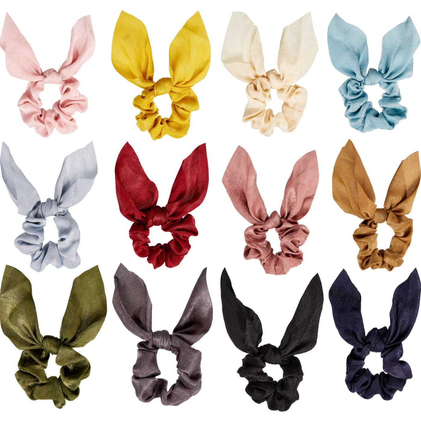 Yaomiao 12 Pieces Bow Hair Scrunchies Bunny Ear Scrunchies for Bow Silk Bowknot Bobbles Elastic Hair Ties Ropes for WomenSatin Silk