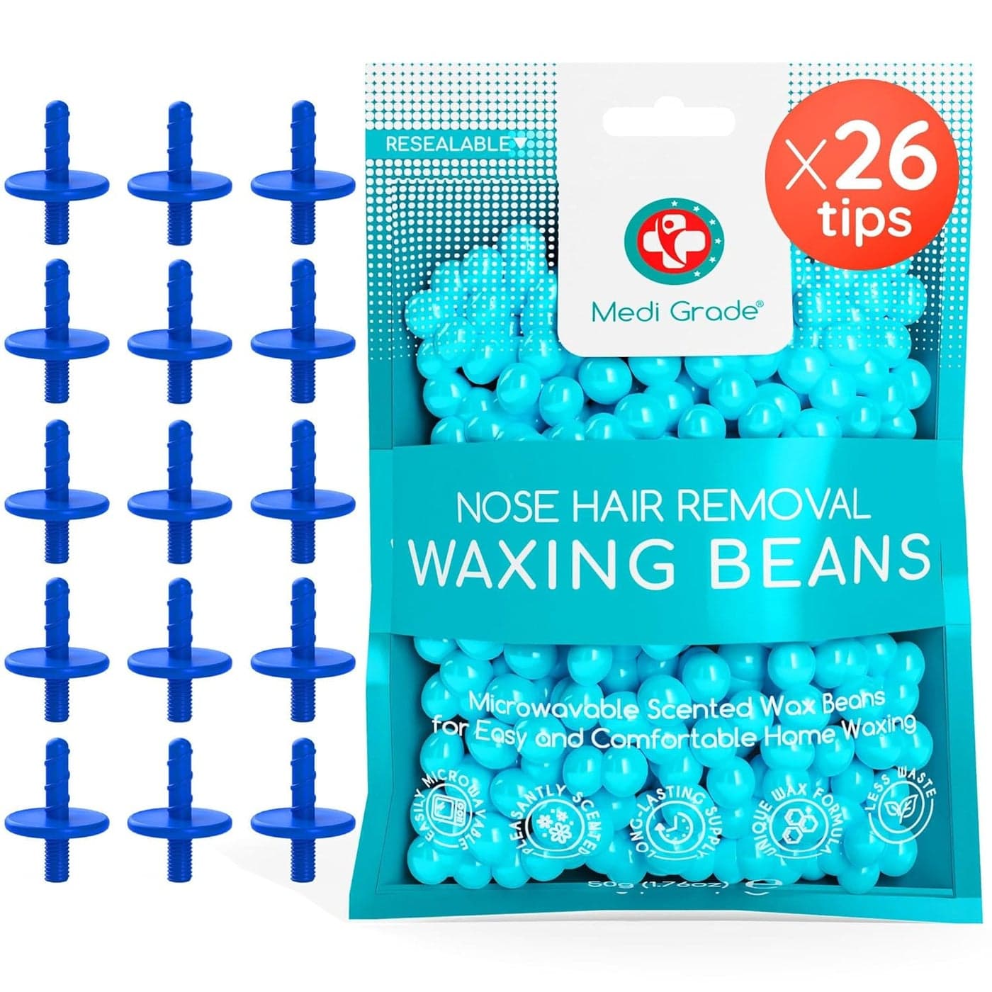 Medi Grade Nose Waxing Beads and Replacement Tips for the Medi Grade Nose Waxing Kit Ecofriendly Cost Effective Waxing Beads Refill for Unsightly Itchy Nasal Hair 50g of Beads and 26 Tips