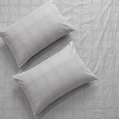 Urban Space 100% Cotton 300TC Jacquard bedsheets for King Size Bed, Pure Cotton Bedsheet King Bed, Checks bedsheet King Size with 2 Pillow Covers (108 x 108 Inches, Silver Grey)