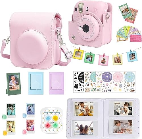 WOGOZAN Accessories Kit for Fujifilm Instax Mini 12 Instant Camera Case Album for Mini 3 Inch Film Color Filters Photo Album Frames Wall Hanging Frame DIY Sticker Blossom Pink