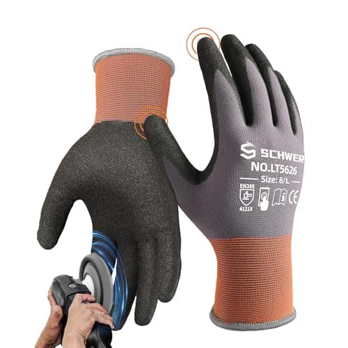 Schwer 3612 Pairs Work Gloves Sandy Nitrile Coated LT5626 Level 6 Abrasion Resistant Certified Heavy Duty Working Gloves with Grip for Men Women TouchScreen for Gardening Construction XL