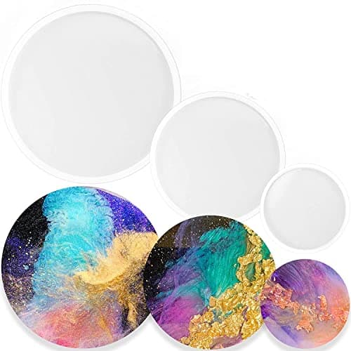 BRIGHTAIL INFRA 3-4-5 Inch Resin Coaster Molds,Silicone Molds for Resin Casting,Silicone Agate Coaster Molds for Making Resin Geode,Agate Slice Coasters,Cup Mats,Home Decoration (3 Size Coaster Molds)