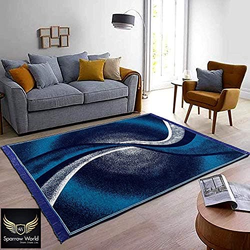 Sparrow World 6D Designer Superfine Exclusive Velvet Chenille Carpet/Rug (Blue, 5x7 ft)